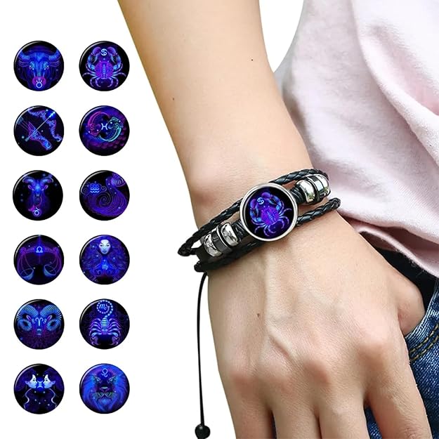 ZODIAC SIGN BLACK LEATHER BRACELET