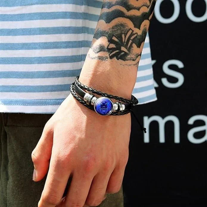 ZODIAC SIGN BLACK LEATHER BRACELET
